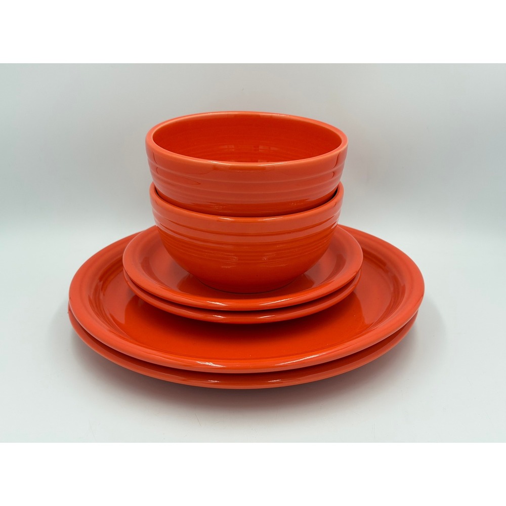 Fiesta HLC Poppy Orange Dinnerware Set 6pc Plates Bowls USA Fiestaware